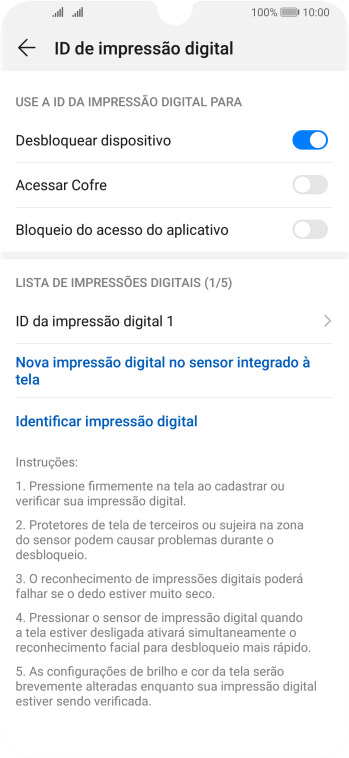 Pressione os indicadores ao lado das configurações desejadas para ativá-las ou desativá-las. Pressione os indicadores ao lado das configurações desejadas para ativá-las ou desativá-las.