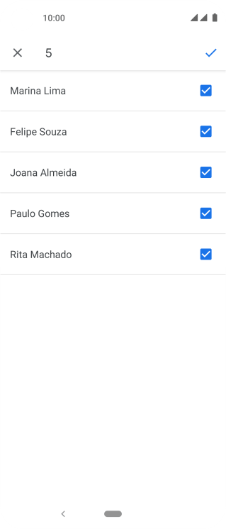 Pressione os contatos desejados para selecioná-los. Pressione os contatos desejados para selecioná-los.
