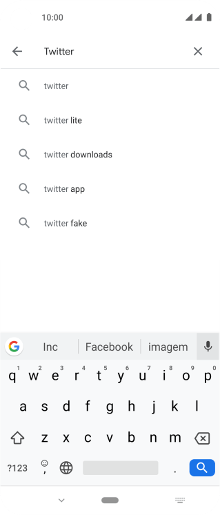 Digite Twitter e pressione o ícone de busca. Digite Twitter e pressione o ícone de busca.