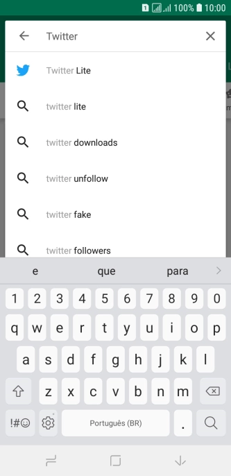Digite Twitter e pressione o ícone de busca. Digite Twitter e pressione o ícone de busca.