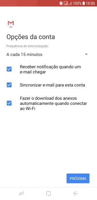 Se a tela mostrar essa imagem, sua conta foi reconhecida e configurada automaticamente. Siga as instruções da tela para inserir mais informações e finalizar a configuração. Se a tela mostrar essa imagem, sua conta foi reconhecida e configurada automaticamente. Siga as instruções da tela para inserir mais informações e finalizar a configuração.
