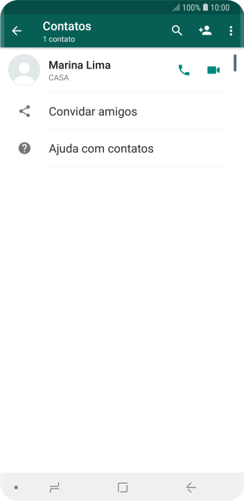 Pressione o ícone de busca, e digite as primeiras letras do nome do contato. Pressione o ícone de busca, e digite as primeiras letras do nome do contato.
