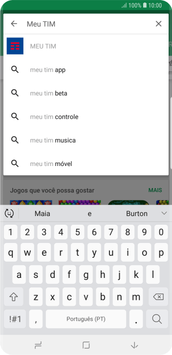 Digite Meu TIM e pressione o ícone de busca. Digite Meu TIM e pressione o ícone de busca.