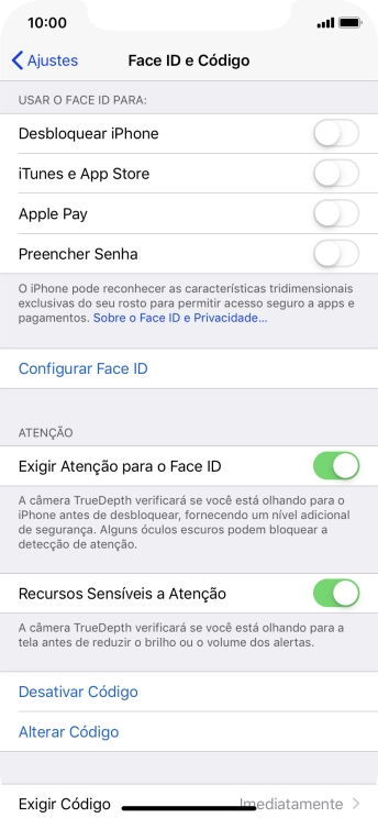 Pressione Desativar Código, e digite o código de bloqueio do celular. Pressione Desativar Código, e digite o código de bloqueio do celular.