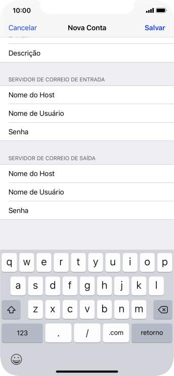 Pressione Nome de Usuário, e digite o nome de usuário da sua conta e-mail. Pressione Nome de Usuário, e digite o nome de usuário da sua conta e-mail.