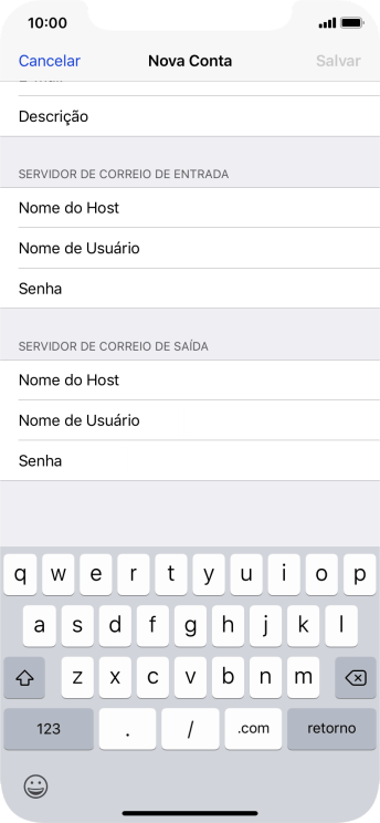 Pressione Nome de Usuário, e digite o nome de usuário da sua conta e-mail. Pressione Nome de Usuário, e digite o nome de usuário da sua conta e-mail.