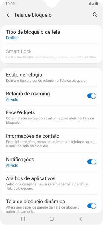 Pressione Tipo de bloqueio de tela. Pressione Tipo de bloqueio de tela.