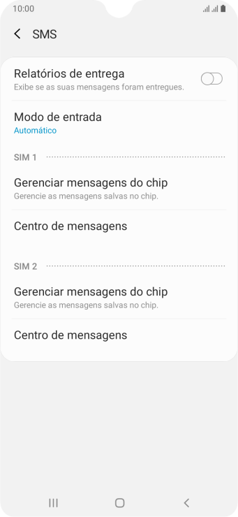 Pressione Centro de mensagens abaixo do chip desejado. Pressione Centro de mensagens abaixo do chip desejado.