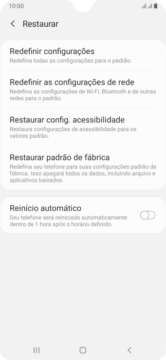 Pressione Restaurar padrão de fábrica. Pressione Restaurar padrão de fábrica.