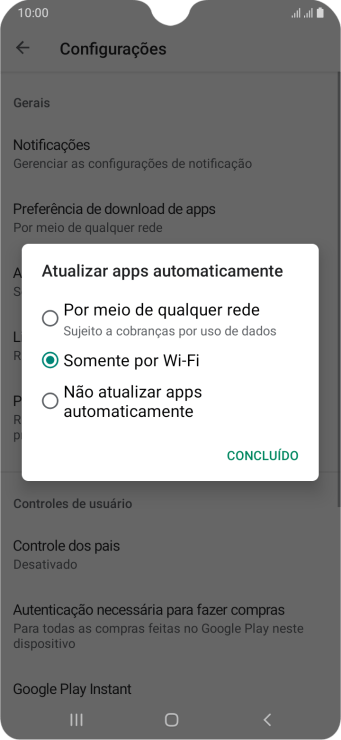 Para ativar a atualização automática de apps via rede celular, você deve pressionar Por meio de qualquer rede. Para ativar a atualização automática de apps via rede celular, você deve pressionar Por meio de qualquer rede.