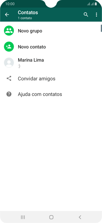 Pressione o ícone de busca, e digite as primeiras letras do nome do contato. Pressione o ícone de busca, e digite as primeiras letras do nome do contato.