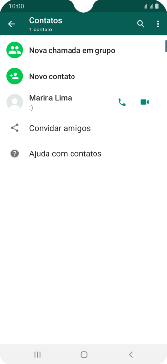 Pressione o ícone de busca, e digite as primeiras letras do nome do contato. Pressione o ícone de busca, e digite as primeiras letras do nome do contato.