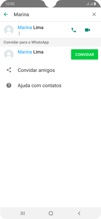 Pressione o ícone de chamada de voz para realizar uma chamada de voz para o contato. Pressione o ícone de chamada de voz para realizar uma chamada de voz para o contato.
