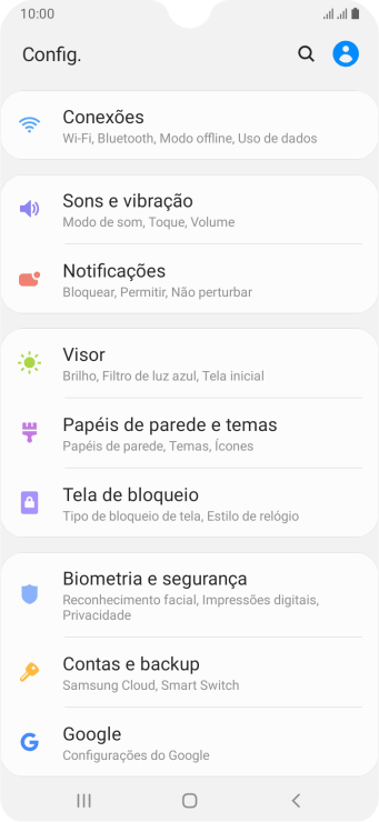 Pressione Contas e backup. Pressione Contas e backup.