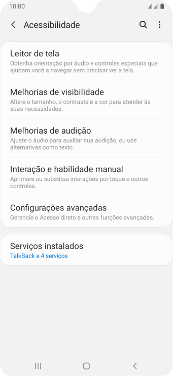 Pressione Serviços instalados. Pressione Serviços instalados.