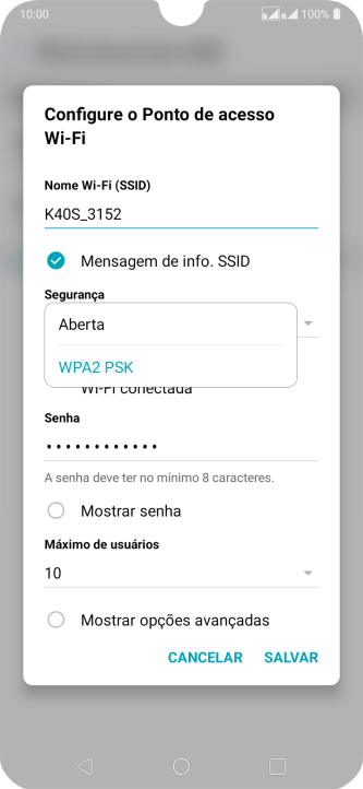 Pressione WPA2 PSK para proteger seu Roteador Wi-Fi com uma senha. Pressione WPA2 PSK para proteger seu Roteador Wi-Fi com uma senha.