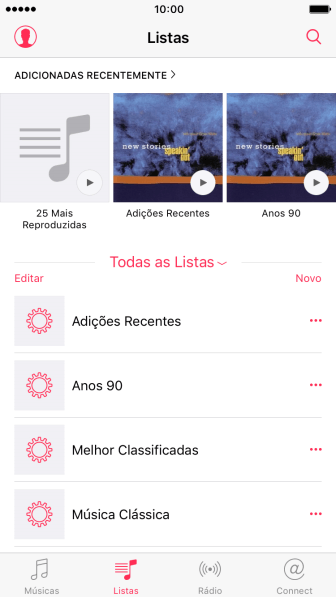 Pressione Novo, e digite o nome da lista de reprodução. Pressione Novo, e digite o nome da lista de reprodução.