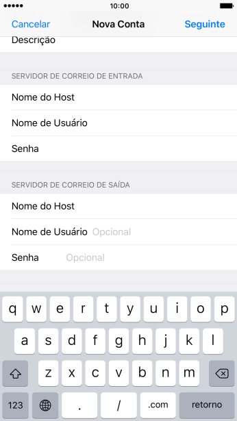 Pressione Nome de Usuário, e digite o nome de usuário da sua conta e-mail. Pressione Nome de Usuário, e digite o nome de usuário da sua conta e-mail.