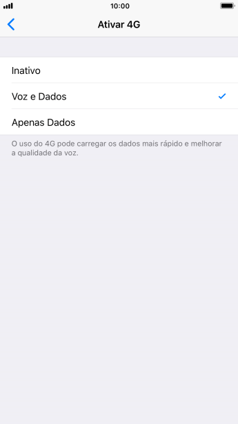 Se você quiser desativar o 4G, deve pressionar Inativo. Se você quiser desativar o 4G, deve pressionar Inativo.
