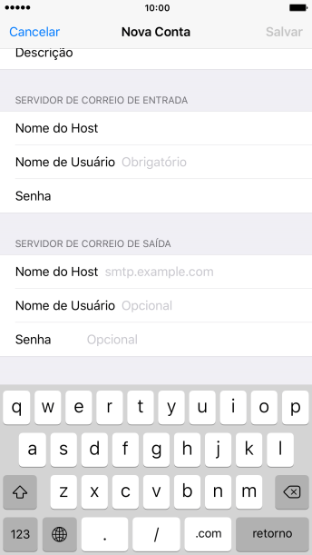 Pressione Nome de Usuário, e digite o nome de usuário da sua conta e-mail. Pressione Nome de Usuário, e digite o nome de usuário da sua conta e-mail.