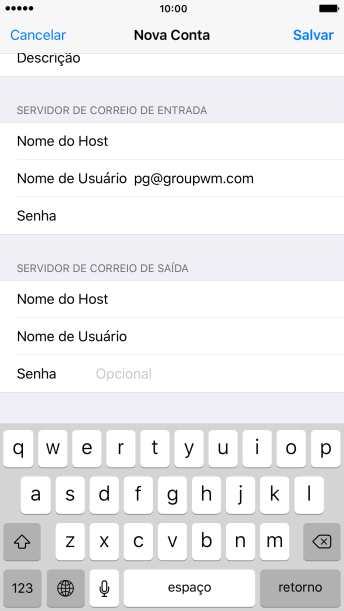 Pressione Senha e digite a senha da sua conta e-mail. Pressione Senha e digite a senha da sua conta e-mail.