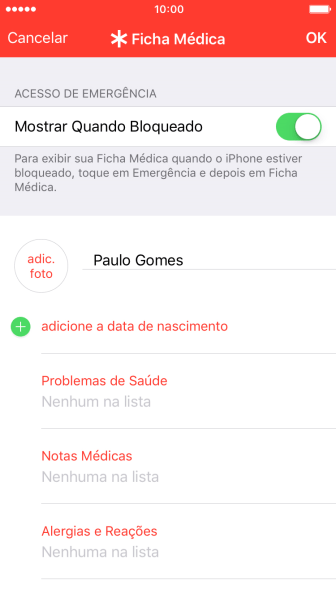 Pressione adic. foto, e siga as indicações da tela para adicionar uma foto. Pressione adic. foto, e siga as indicações da tela para adicionar uma foto.