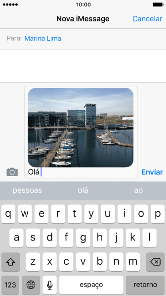 Pressione Enviar, quando você terminar de digitar sua iMessage. Pressione Enviar, quando você terminar de digitar sua iMessage.