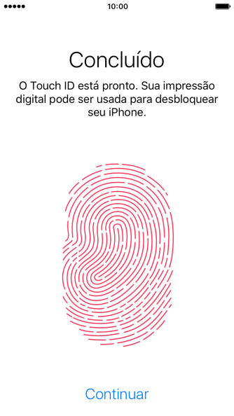 Pressione Continuar. Se você não tiver escolhido um código de bloqueio do aparelho anteriormente, deve inserir um código duas vezes. Pressione Continuar. Se você não tiver escolhido um código de bloqueio do aparelho anteriormente, deve inserir um código duas vezes.