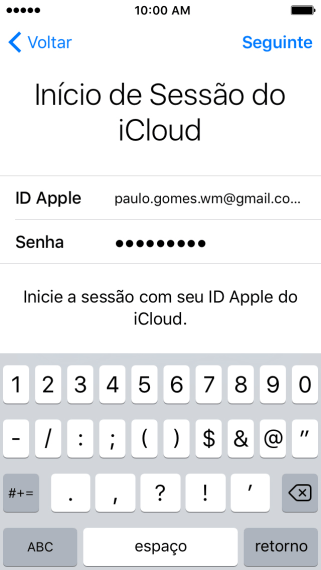 Pressione Seguinte, e siga as instruções da tela para proteger seu Apple ID com uma pergunta de segurança. Pressione Seguinte, e siga as instruções da tela para proteger seu Apple ID com uma pergunta de segurança.