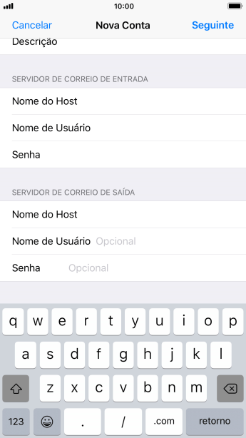 Pressione Nome de Usuário, e digite o nome de usuário da sua conta e-mail. Pressione Nome de Usuário, e digite o nome de usuário da sua conta e-mail.