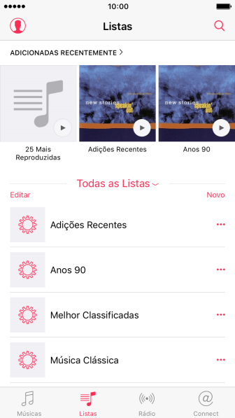 Pressione Novo, e digite o nome da lista de reprodução. Pressione Novo, e digite o nome da lista de reprodução.