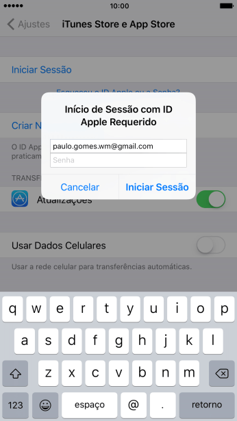 Pressione Senha, e digite a senha do seu ID Apple. Pressione Senha, e digite a senha do seu ID Apple.