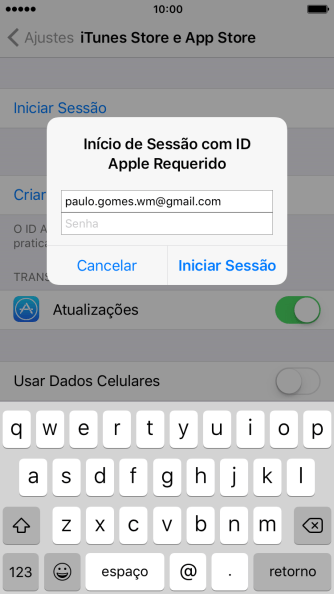 Pressione Senha, e digite a senha do seu ID Apple. Pressione Senha, e digite a senha do seu ID Apple.