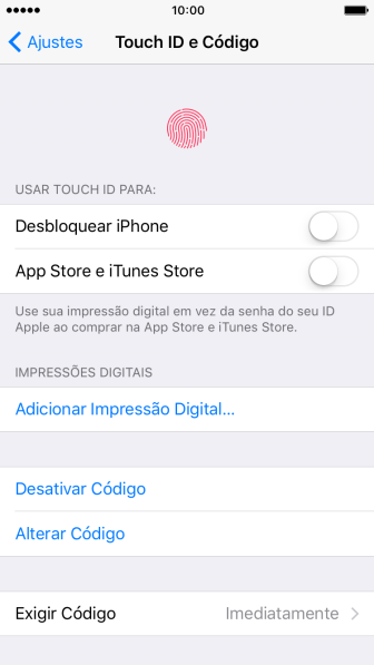 Pressione Desativar Código, e digite o código de bloqueio do celular. Pressione Desativar Código, e digite o código de bloqueio do celular.
