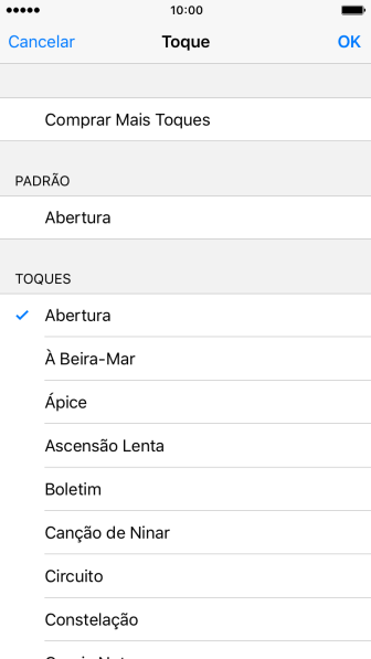 Quando você encontrar um toque que goste, deve pressionar OK. Quando você encontrar um toque que goste, deve pressionar OK.