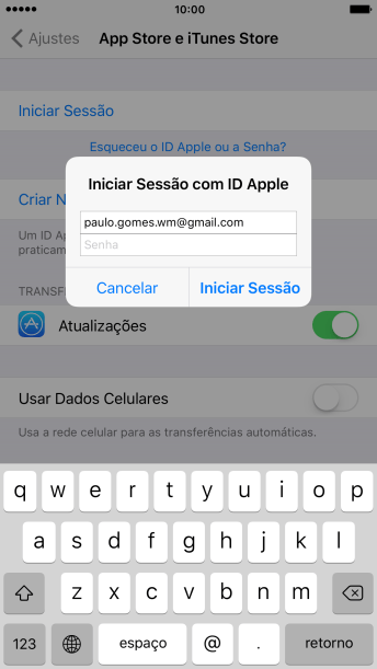 Pressione Senha, e digite a senha do seu ID Apple. Pressione Senha, e digite a senha do seu ID Apple.