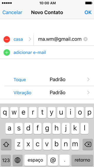 Pressione o campo ao lado do endereço de e-mail. Pressione o campo ao lado do endereço de e-mail.
