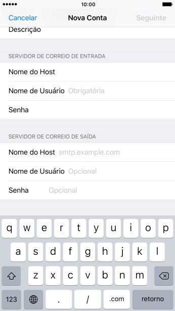 Pressione Nome de Usuário, e digite o nome de usuário da sua conta e-mail. Pressione Nome de Usuário, e digite o nome de usuário da sua conta e-mail.