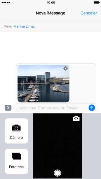Pressione o ícone de enviar, quando você terminar de escrever a iMessage. Pressione o ícone de enviar, quando você terminar de escrever a iMessage.