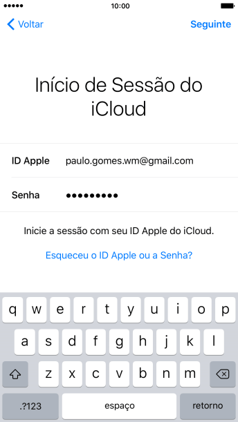 Pressione Seguinte, e siga as indicações da tela para proteger seu Apple ID com uma pergunta de segurança. Pressione Seguinte, e siga as indicações da tela para proteger seu Apple ID com uma pergunta de segurança.