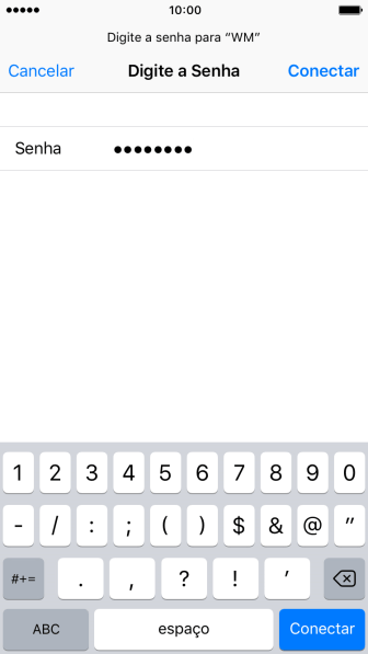 Digite a senha da sua conta da rede Wi-Fi, e pressione Conectar. Digite a senha da sua conta da rede Wi-Fi, e pressione Conectar.