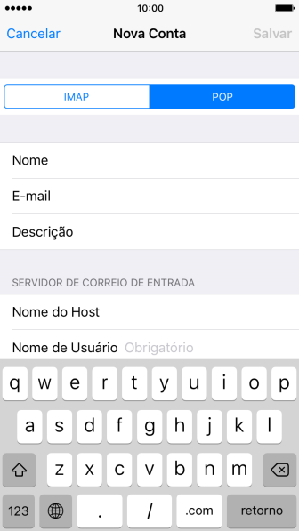 Pressione Nome de Usuário, e digite o nome de usuário da sua conta e-mail. Pressione Nome de Usuário, e digite o nome de usuário da sua conta e-mail.