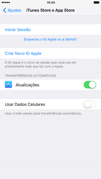 Se você não tiver um ID Apple, deve pressionar Criar Novo ID Apple, e seguir as instruções da tela para instalá-lo. Se você não tiver um ID Apple, deve pressionar Criar Novo ID Apple, e seguir as instruções da tela para instalá-lo.