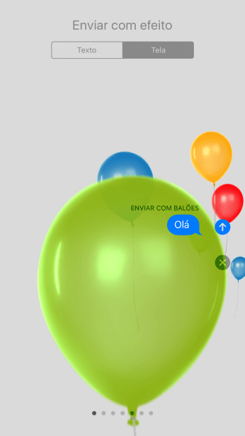 Pressione o ícone de enviar, quando tiver selecionado o efeito desejado na sua iMessage. Pressione o ícone de enviar, quando tiver selecionado o efeito desejado na sua iMessage.