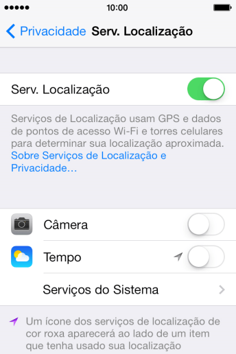 Pressione o indicador ao lado do app desejado para ativar ou desativar a função. Pressione o indicador ao lado do app desejado para ativar ou desativar a função.
