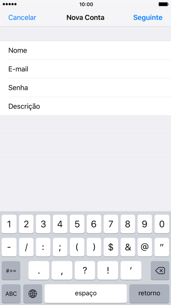 Pressione Descrição, e digite o nome da conta de e-mail. Pressione Descrição, e digite o nome da conta de e-mail.
