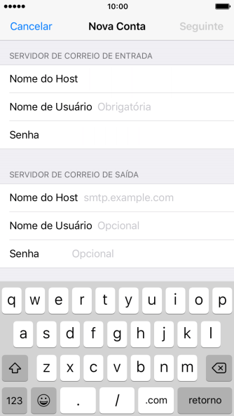 Pressione Nome de Usuário, e digite o nome de usuário da sua conta e-mail. Pressione Nome de Usuário, e digite o nome de usuário da sua conta e-mail.
