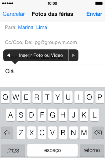 Pressione Inserir Foto ou Vídeo, e navegue até a pasta desejada. Pressione Inserir Foto ou Vídeo, e navegue até a pasta desejada.