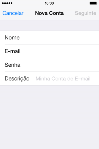 Pressione Descrição, e digite o nome da conta de e-mail. Pressione Descrição, e digite o nome da conta de e-mail.