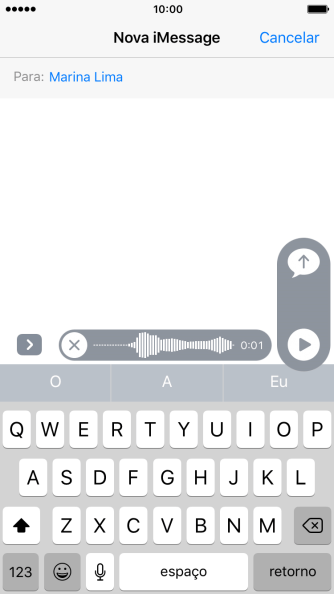 Se quiser parar a gravação de áudio, deve parar de pressionar o ícone, e pressionar a seta para cima para enviar a gravação. Se quiser parar a gravação de áudio, deve parar de pressionar o ícone, e pressionar a seta para cima para enviar a gravação.
